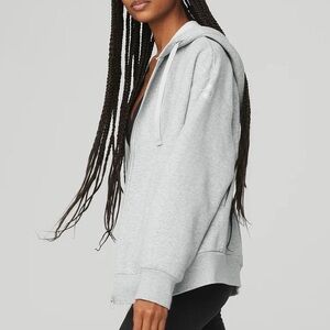 Alo Yoga Everyday Full Zip Hoodie Athletic Heather Grey XS